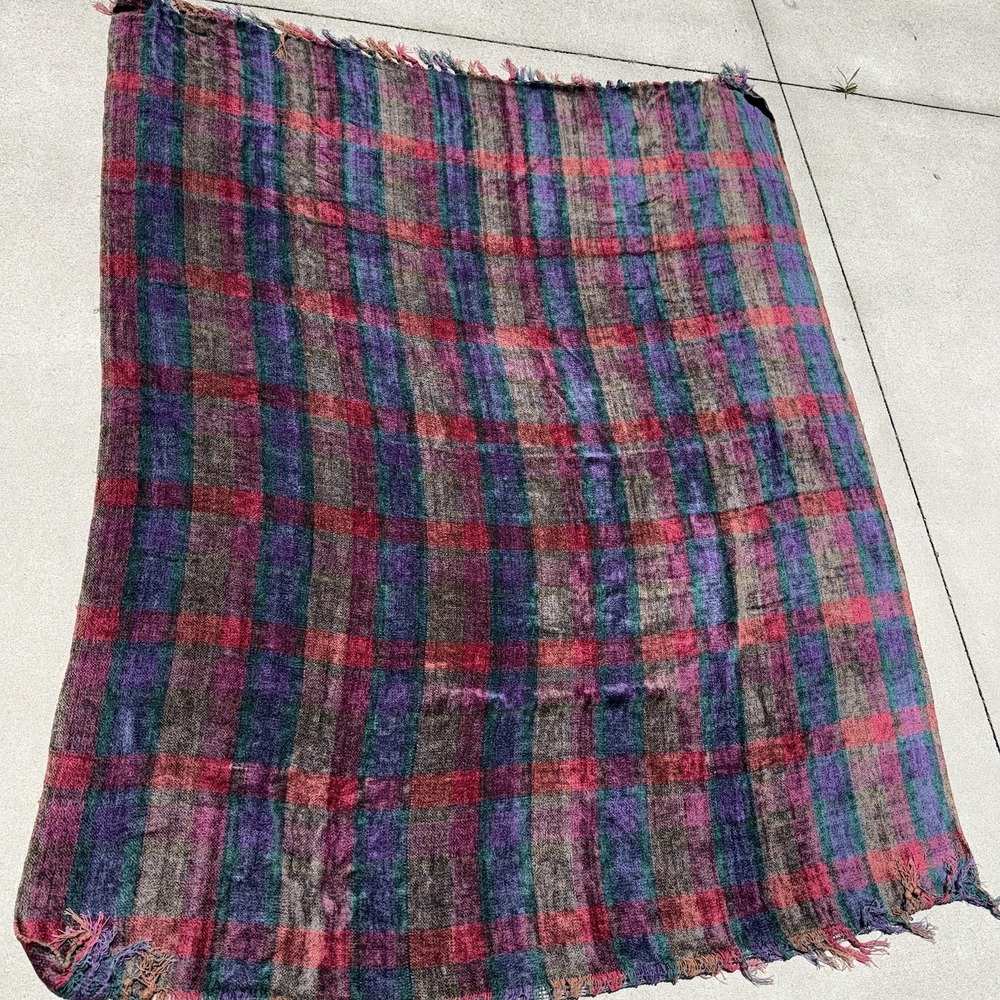 Dark Plaid Chenille Fringed Sofa Throw Blanket Traditional Living Room 60x49